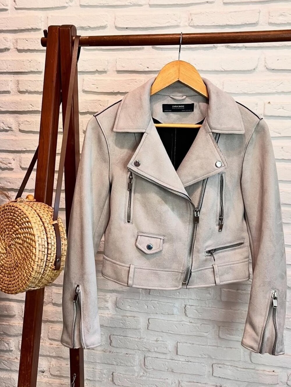 Zara Basic faux suede moto Beige jacket XS